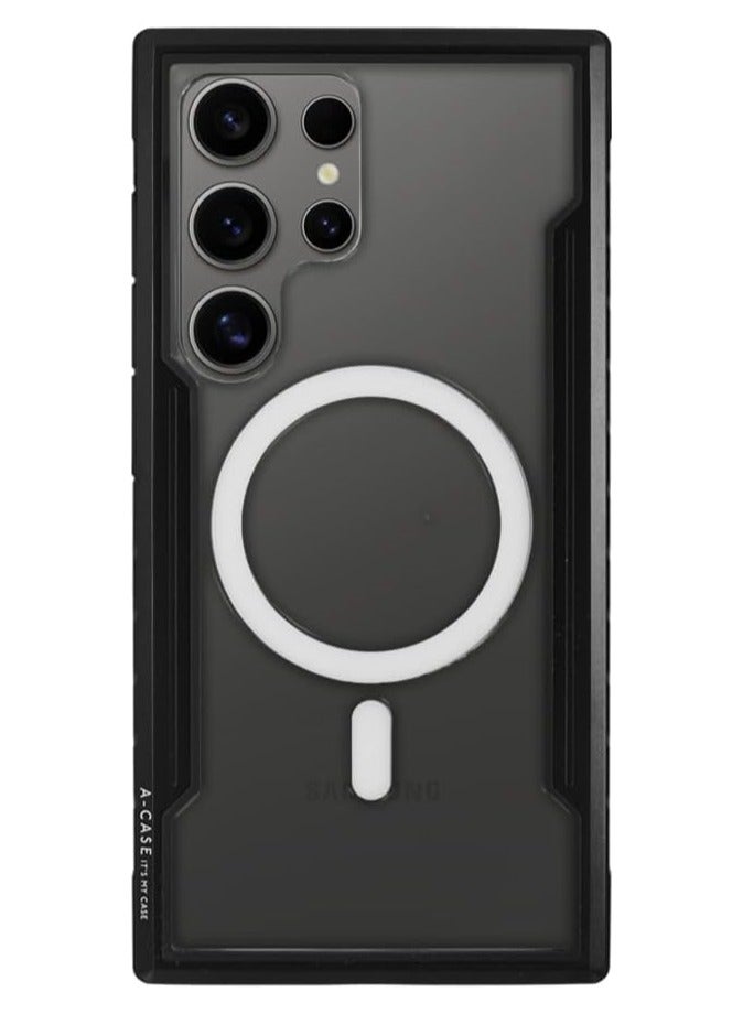 A-CASE حافظة A-CASE Galaxy S24 Ultra، سلسلة أسكار مغناطيسية متوافقة مع حافظة واضحة متينة بحواف مريحة - أسود - Image 1