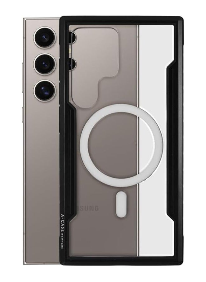 A-CASE حافظة A-CASE Galaxy S24 Ultra، سلسلة أسكار مغناطيسية متوافقة مع حافظة واضحة متينة بحواف مريحة - أسود - Image 2