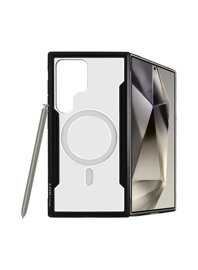 A-CASE حافظة A-CASE Galaxy S24 Ultra، سلسلة أسكار مغناطيسية متوافقة مع حافظة واضحة متينة بحواف مريحة - أسود - Image 3