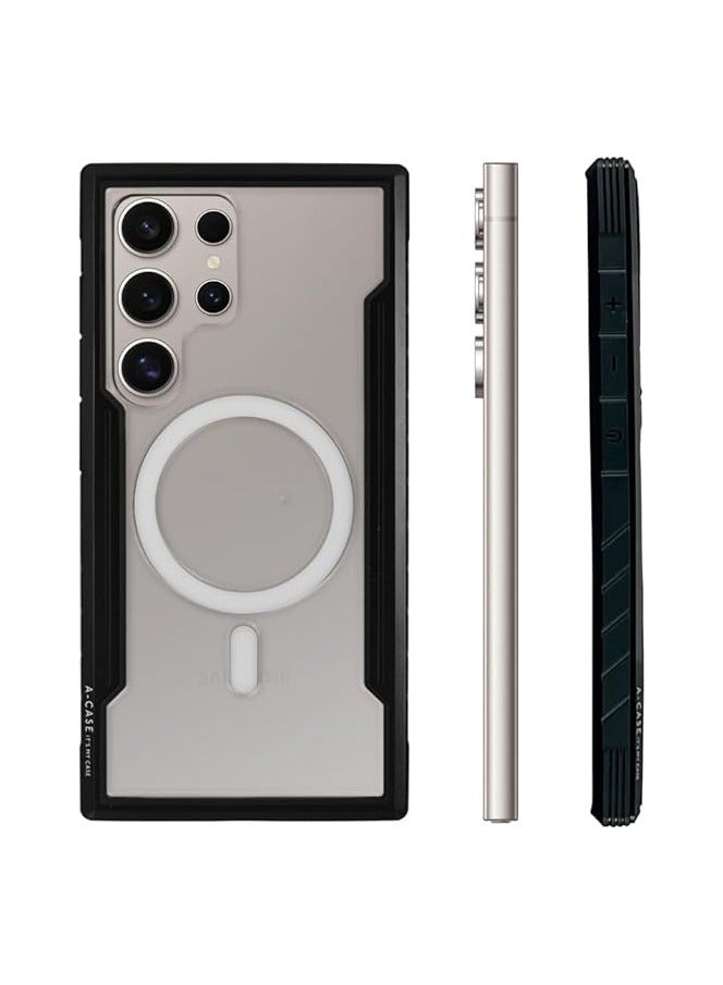 A-CASE حافظة A-CASE Galaxy S24 Ultra، سلسلة أسكار مغناطيسية متوافقة مع حافظة واضحة متينة بحواف مريحة - أسود - Image 5
