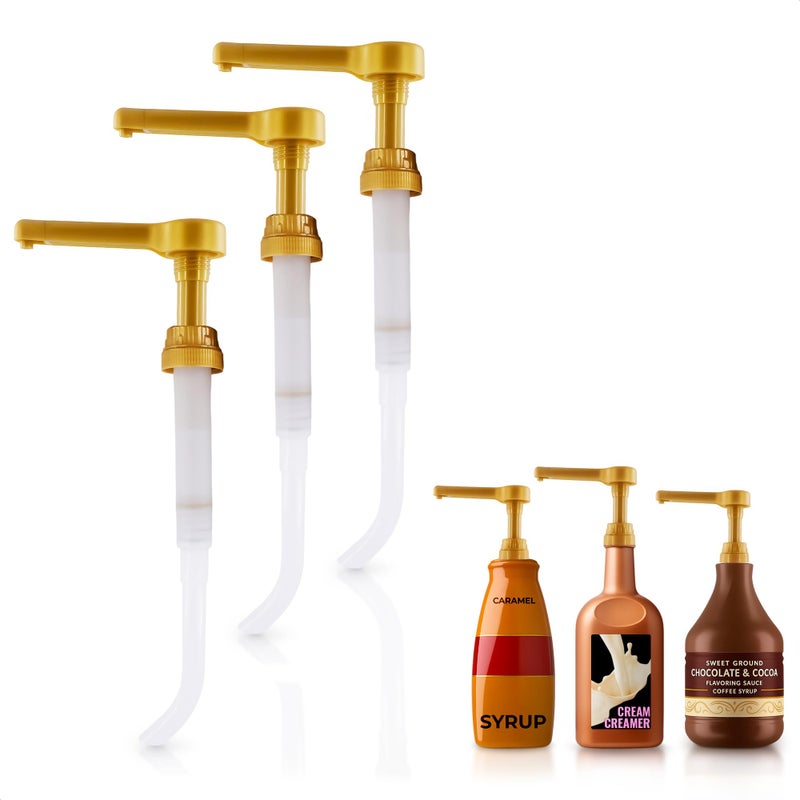 ALPENKOK Pump for Coffee Syrup Bottle Set of 3 â€“ Compatible with Torani, Davinci (64oz), and Ghirardelli (87-90oz) Bottles | Sauce Pump Dispenser 0.5oz Each Press â€“ Adjustable Long Tube & Lockable Design - Image 1