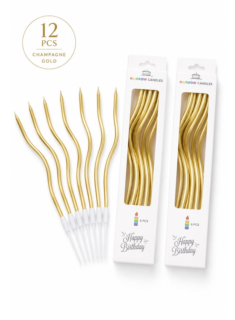 12PCS   Curved Birthday Cake Candles, Long Spiral Metallic Candles with Holders for Birthday Party, Wedding, Eid, Cake Decoration - Image 1