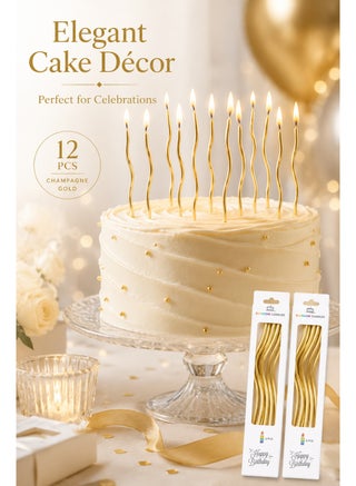 12PCS   Curved Birthday Cake Candles, Long Spiral Metallic Candles with Holders for Birthday Party, Wedding, Eid, Cake Decoration - view 2
