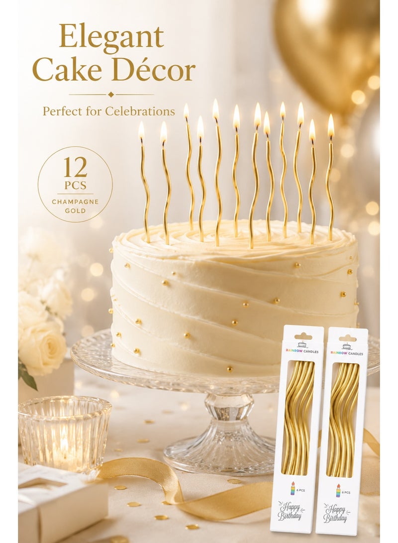 12PCS   Curved Birthday Cake Candles, Long Spiral Metallic Candles with Holders for Birthday Party, Wedding, Eid, Cake Decoration - Image 2