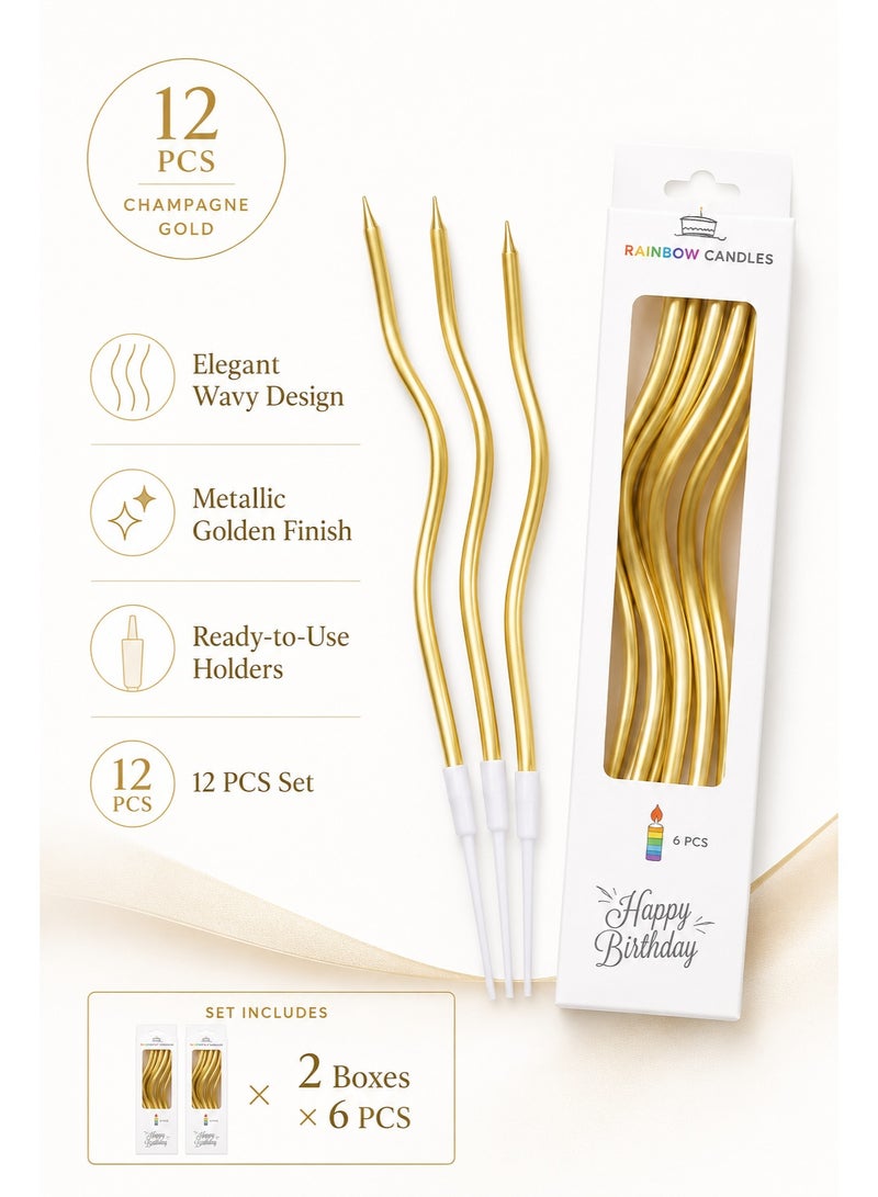 12PCS   Curved Birthday Cake Candles, Long Spiral Metallic Candles with Holders for Birthday Party, Wedding, Eid, Cake Decoration - Image 3