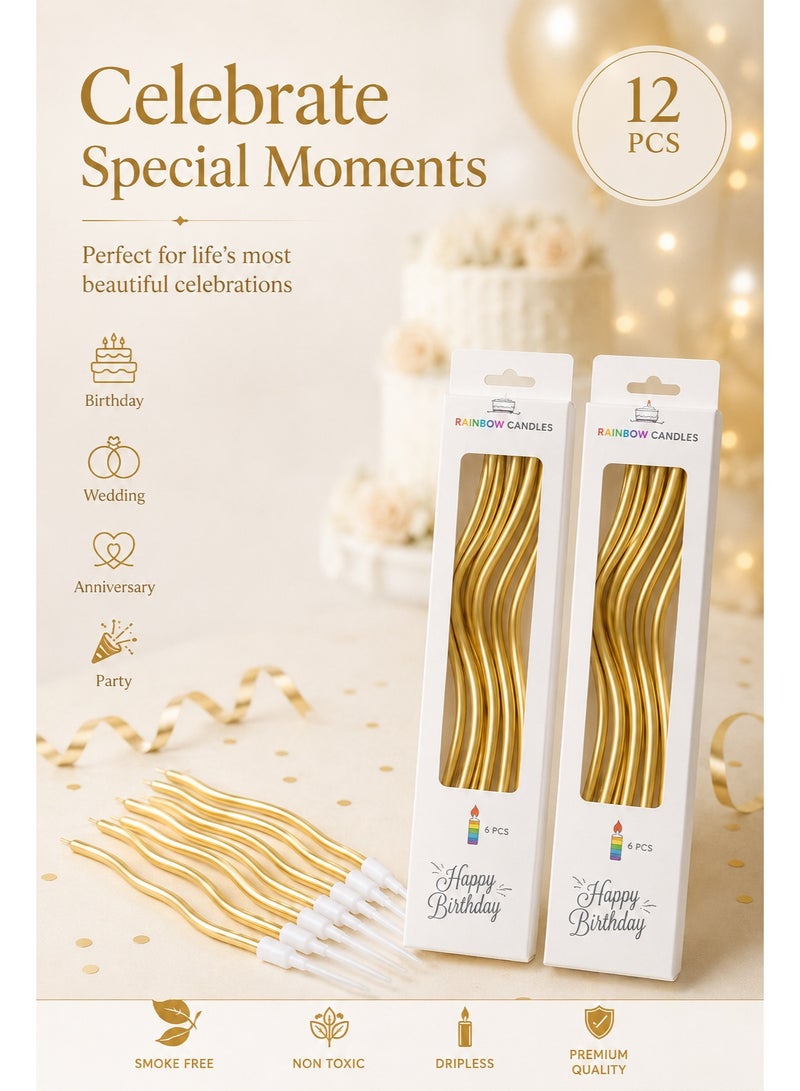 12PCS   Curved Birthday Cake Candles, Long Spiral Metallic Candles with Holders for Birthday Party, Wedding, Eid, Cake Decoration - Image 5