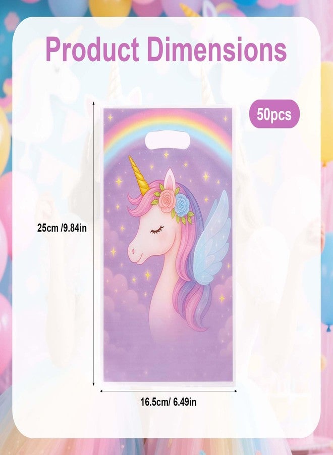 Fukaisu 50pcs Unicorn Party Favor Bags with Handles, Unicorn Rainbow Theme Plastic Goodie Candy Gift Goody Bags for Kids Birthday Party Supplies - Image 2