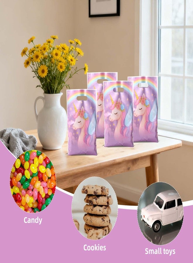 Fukaisu 50pcs Unicorn Party Favor Bags with Handles, Unicorn Rainbow Theme Plastic Goodie Candy Gift Goody Bags for Kids Birthday Party Supplies - Image 5