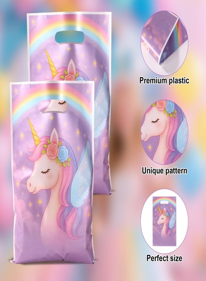Fukaisu 50pcs Unicorn Party Favor Bags with Handles, Unicorn Rainbow Theme Plastic Goodie Candy Gift Goody Bags for Kids Birthday Party Supplies - Image 4