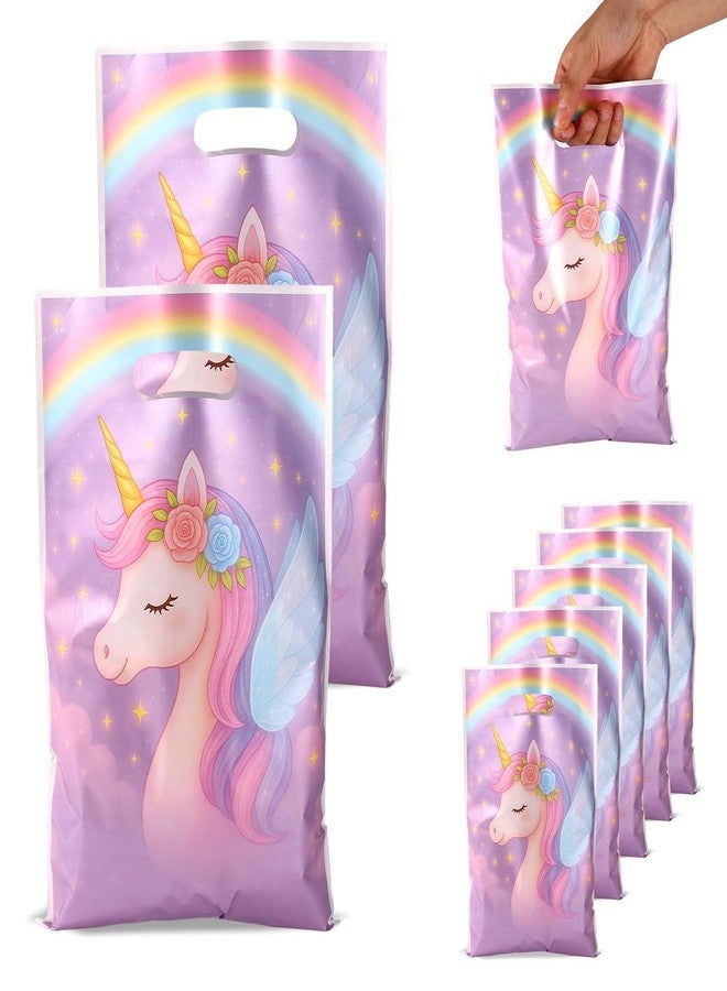 Fukaisu 50pcs Unicorn Party Favor Bags with Handles, Unicorn Rainbow Theme Plastic Goodie Candy Gift Goody Bags for Kids Birthday Party Supplies - Image 1