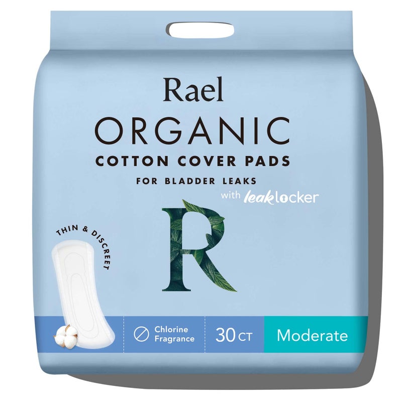 Rael Incontinence Pads for Women, Organic Cotton Cover, Postpartum Essential, Heavy Absorbency, Bladder Control, 4-Layer Core with Leak Guard Technology, Long Length (Moderate, 30 Count) - Image 1