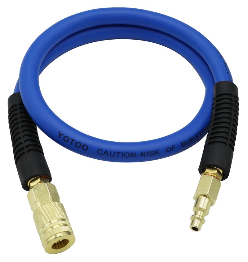 YOTOO Hybrid Leadin Air Hose 38Inch by 3Feet 300 PSI Heavy Duty Lightweight Kink Resistant AllWeather Flexibility with Bend Restrictors 14 Industrial Quick Coupler and Plug Blue