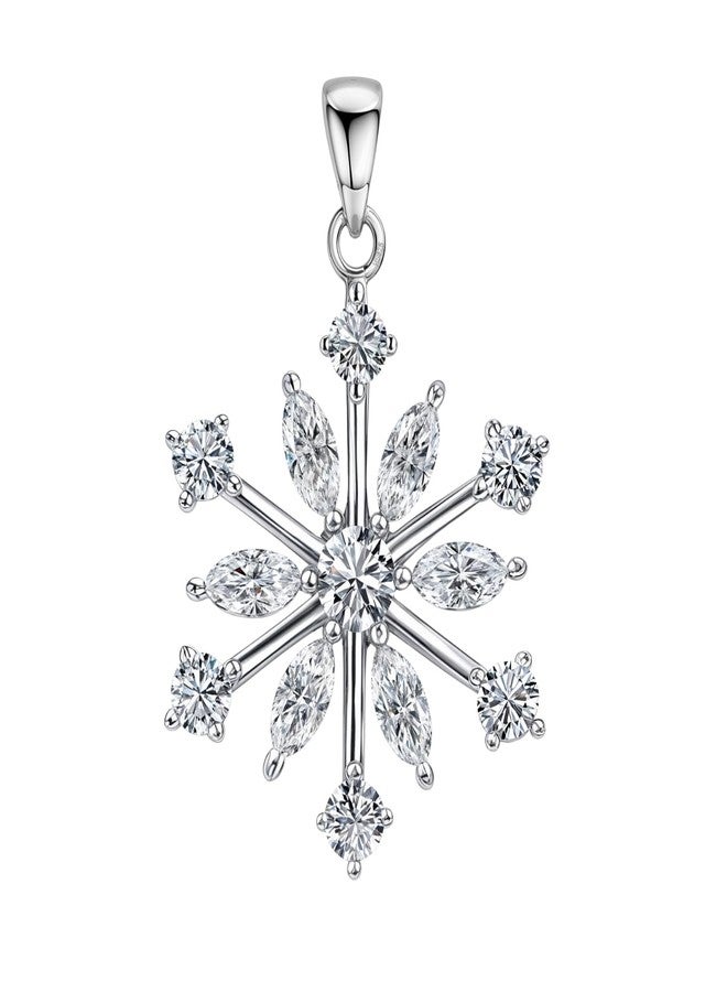 HighSpark 925 Silver Classic Snowflake Solitaire Pendant | 92.5 Sterling Silver and Diamond like Brilliance Sparkling Zirconia | Lovely Gift - Classic Snowflake - Image 1