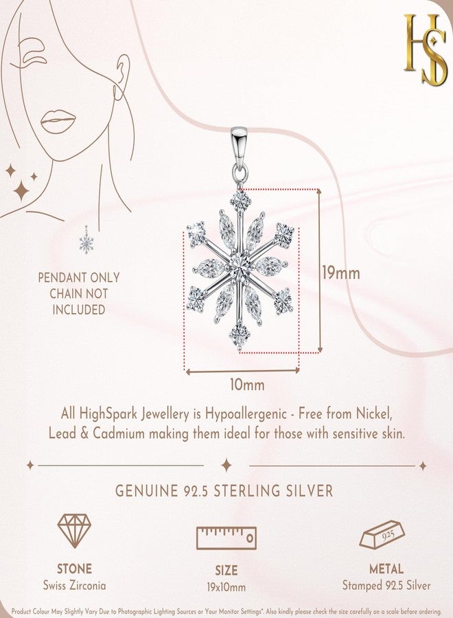 HighSpark 925 Silver Classic Snowflake Solitaire Pendant | 92.5 Sterling Silver and Diamond like Brilliance Sparkling Zirconia | Lovely Gift - Classic Snowflake - Image 2