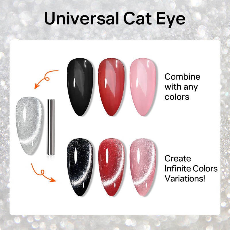 MIZHSE Universal Silver Cat Eye Gel Nail Polish, Magnetic Gel Polish with Magnet Stick, 10 ml Velvet Gray Glitter Galaxy Cateye Nail Polish Soak Off Nail Art Salon Manicure DIY at Home - Image 5