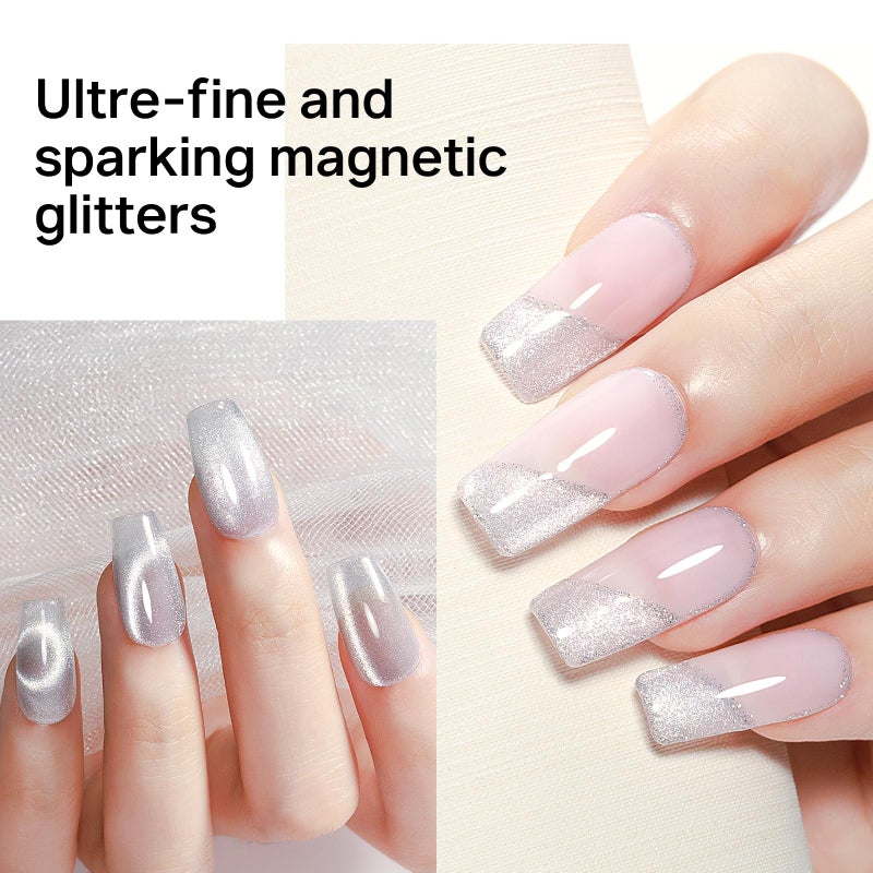 MIZHSE Universal Silver Cat Eye Gel Nail Polish, Magnetic Gel Polish with Magnet Stick, 10 ml Velvet Gray Glitter Galaxy Cateye Nail Polish Soak Off Nail Art Salon Manicure DIY at Home - Image 4