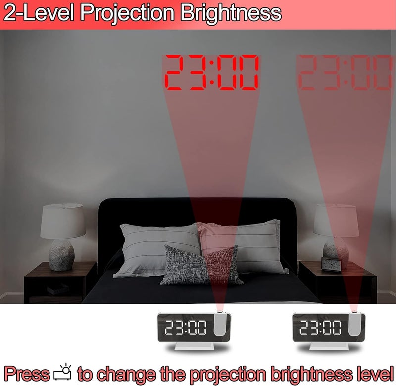 CENTOLLA Projection Alarm Clock for Bedroom, 7.4 Inch Large LED Display With Ceiling Projection, 180 Projector, USB Charger, Dimmer, Dual Alarms for Desk Decor (Plug Not Included) - Image 4