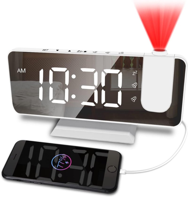 CENTOLLA Projection Alarm Clock for Bedroom, 7.4 Inch Large LED Display With Ceiling Projection, 180 Projector, USB Charger, Dimmer, Dual Alarms for Desk Decor (Plug Not Included) - Image 1