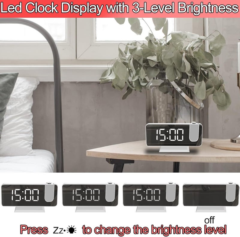 CENTOLLA Projection Alarm Clock for Bedroom, 7.4 Inch Large LED Display With Ceiling Projection, 180 Projector, USB Charger, Dimmer, Dual Alarms for Desk Decor (Plug Not Included) - Image 5