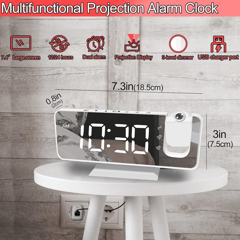 CENTOLLA Projection Alarm Clock for Bedroom, 7.4 Inch Large LED Display With Ceiling Projection, 180 Projector, USB Charger, Dimmer, Dual Alarms for Desk Decor (Plug Not Included) - Image 2