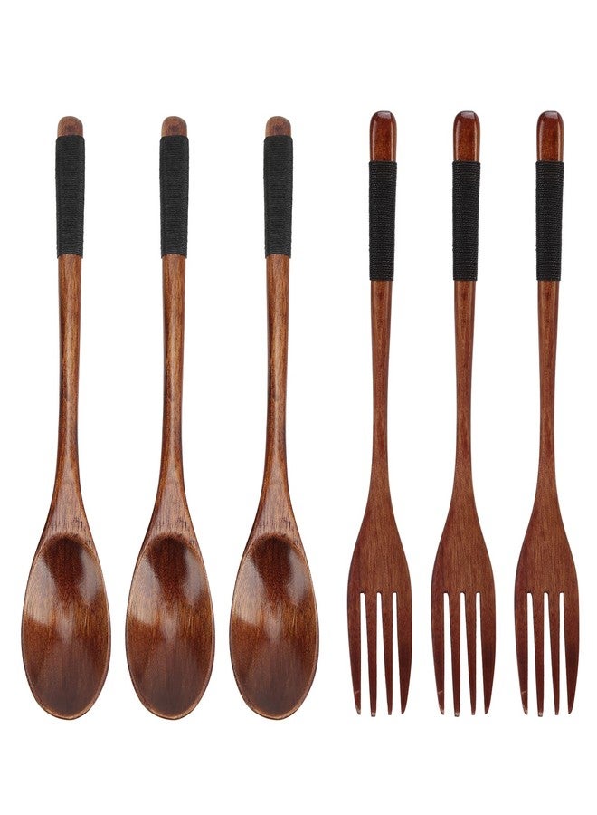 Zerodis Wooden Silverware, 3 Sets Japanese Spoon and Fork Small Wooden Spoon Kitchen Utensils with Winding Handle - Image 1