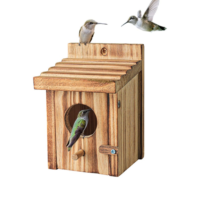 NATUREYLWL Humming Bird Houses for Outdoor Hanging Small Bird Nesting Box - Wood Nest for Robin, Hummingbird, Parakeet, Bluebird - Perch House for Outdoors Birdhouse Birds - Made of Pine Wood - Image 1