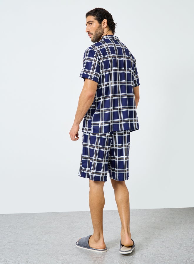 Styli Navy Blue Checkered Short Sleeve Shirt and Shorts Set - Image 5