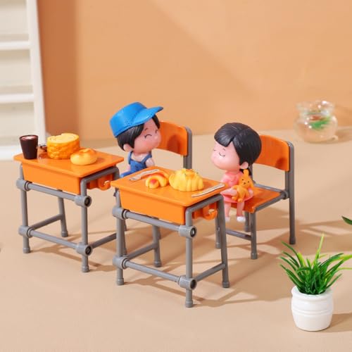 Veemoon Dollhouse School Furniture Miniature Plastic Classroom Desk Ddoll School Supplies Mini Desk Model Dollhouse Table Chair Set Realistic Classroom Decoration for Craft DIY Collection Accessory - Image 5