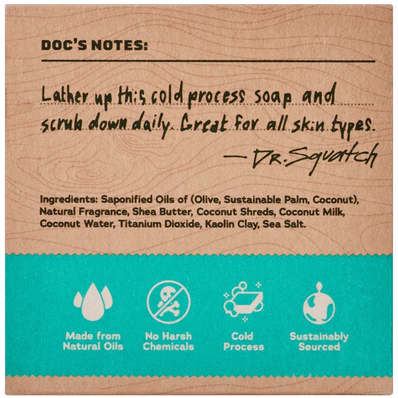 Dr. Squatch All Natural Bar Soap for Men with Light Grit, Coconut Castaway 5 Ounce (Pack of 1) 0.02 pounds - Image 2