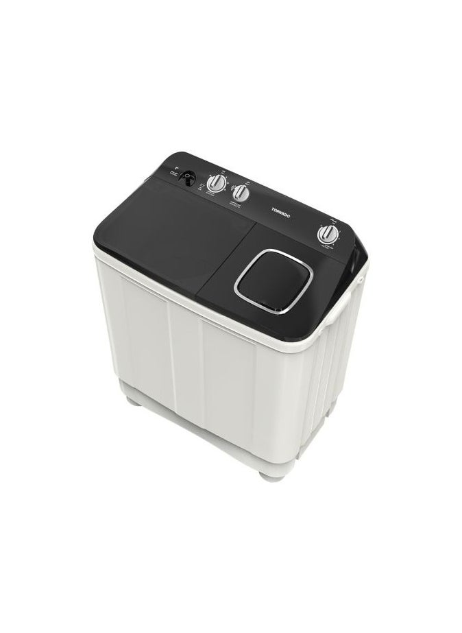 TORNADO - TORNADO 7 KG Twin Tub Half Automatic Washing Machine, Mechanical Wash Timer, Intuitive Control, Durable Spin Motor, 1200 RPM, White x Black TMH-HS07C(WK) - Image 1