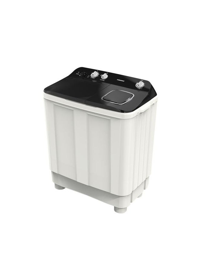 TORNADO - TORNADO 7 KG Twin Tub Half Automatic Washing Machine, Mechanical Wash Timer, Intuitive Control, Durable Spin Motor, 1200 RPM, White x Black TMH-HS07C(WK) - Image 1