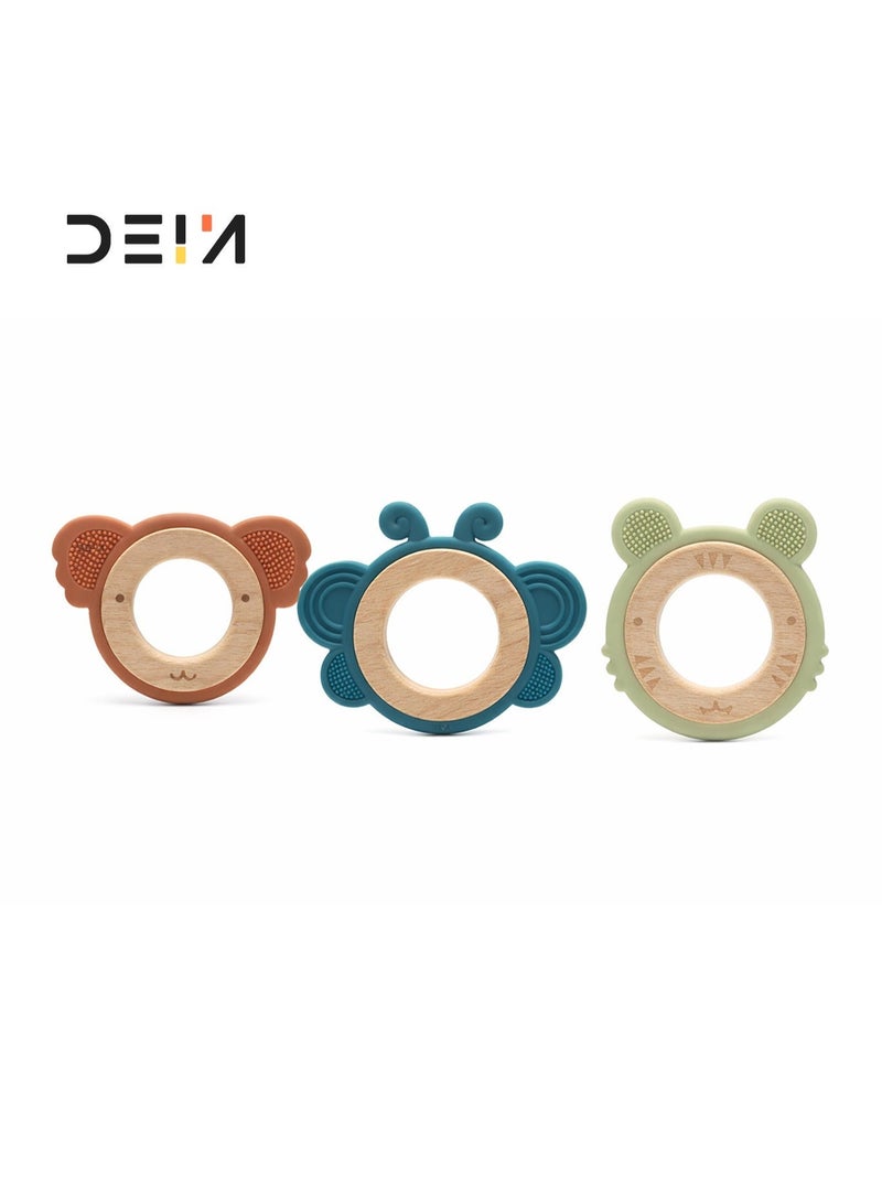 DEIN 3-Piece Premium Baby Teether Set – Food-Grade Silicone & Natural Wood Teething Rings – CE Certified & BPA-Free – Soothing Relief for Infants & Toddlers - Image 1