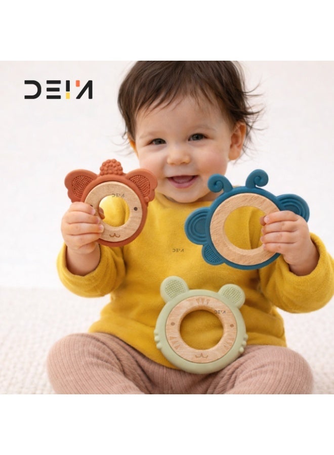 DEIN 3-Piece Premium Baby Teether Set – Food-Grade Silicone & Natural Wood Teething Rings – CE Certified & BPA-Free – Soothing Relief for Infants & Toddlers - Image 5