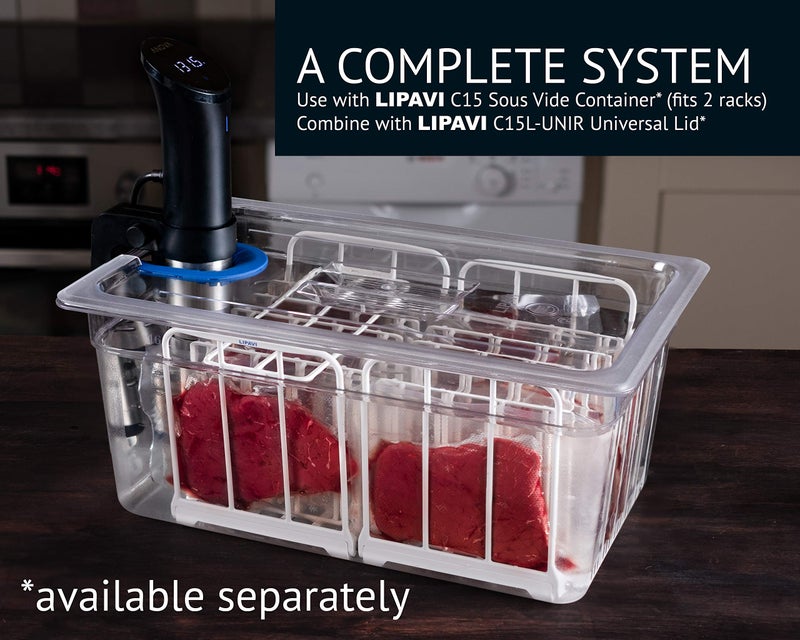 LIPAVI N15X Sous Vide Rack with Anti Float - Adjustable, Collapsible, Ensures even warming with Sous Vide Cooking - White Polycarbonate with 316L Stainless steel weights - Fits C15 Container - Image 4