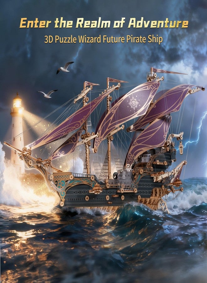 FUNPOLA 3D Wooden Puzzle Pirate Ship Model - Sailing Ship Building Kit, Adventure, Home Decor Display, Creative Gift for Adults and Teens (Purple) - Image 2