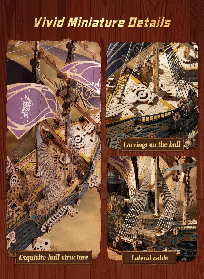 FUNPOLA 3D Wooden Puzzle Pirate Ship Model - Sailing Ship Building Kit, Adventure, Home Decor Display, Creative Gift for Adults and Teens (Purple) - Image 3