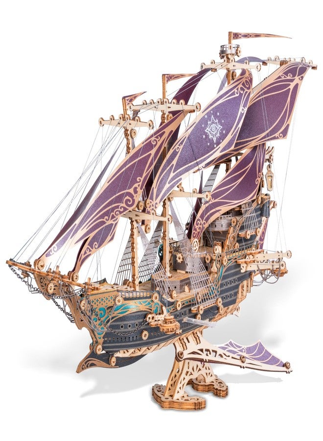 FUNPOLA 3D Wooden Puzzle Pirate Ship Model - Sailing Ship Building Kit, Adventure, Home Decor Display, Creative Gift for Adults and Teens (Purple) - Image 1