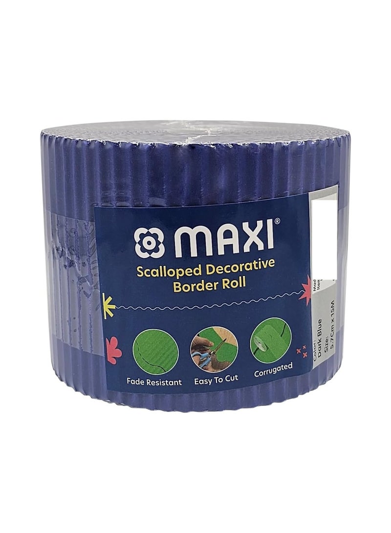 Maxi 1-Piece Corrugated Scalloped Borderette Border For School Displays, Classroom Decorations and Bulletin Boards Tape Dark Blue - Image 1
