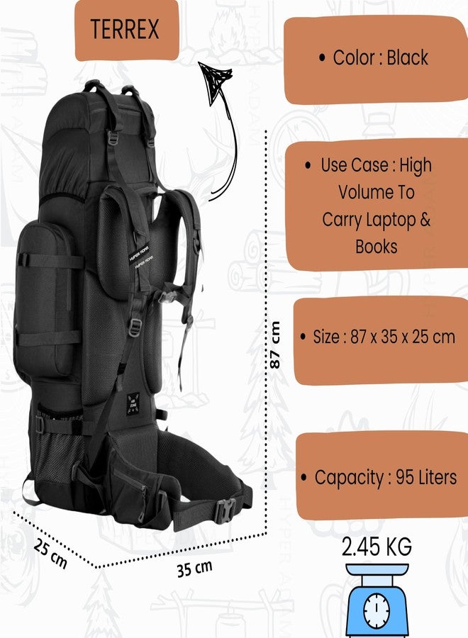 Hyper Adam 95L Rucksack with Detachable Bag & Rain Cover for Trekking & Travelling | Mountain Bags For Men & Women| Tough Frame Support Backpack Military Grade Made Rucksack Bag for Men & Women - Image 4