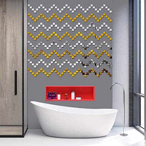 Bikri Kendra - 100 Silver 100 Golden Square Decorative Mirror Stickers for Wall, Wall Mirror Stickers, 3D Acrylic Stickers Wall Stickers for Hall Room, Bed Room, Kitchen Living Room Kids Room. - Image 2