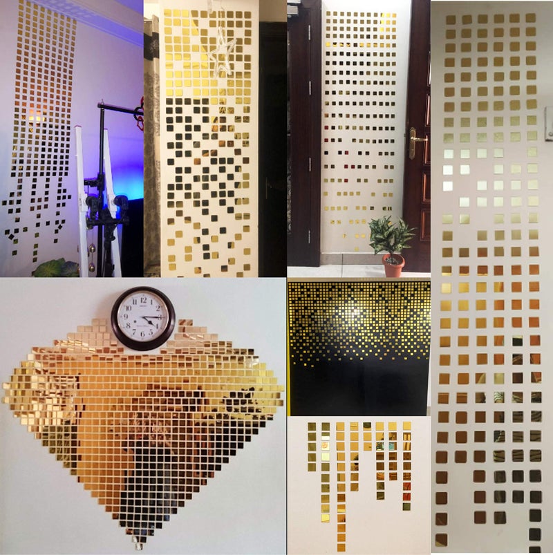 Bikri Kendra - 100 Silver 100 Golden Square Decorative Mirror Stickers for Wall, Wall Mirror Stickers, 3D Acrylic Stickers Wall Stickers for Hall Room, Bed Room, Kitchen Living Room Kids Room. - Image 5