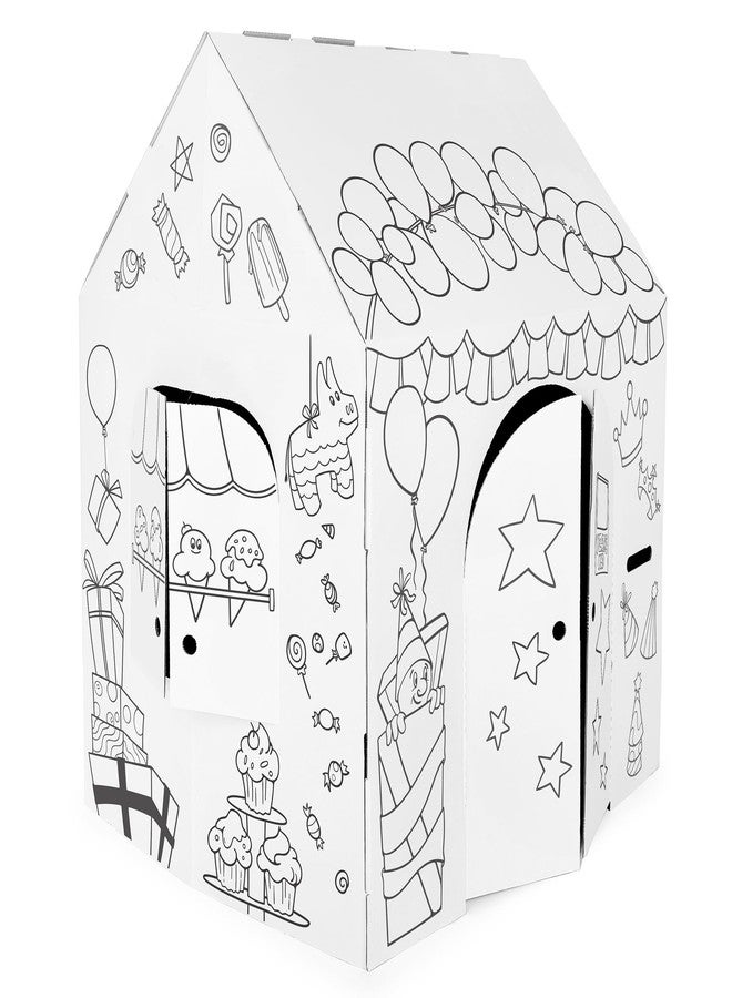 Easy Playhouse Birthday - Kids Art & Craft for Indoor & Outdoor Fun, Color, Draw, Doodle - Decorate & Personalize The Cardboard Fort, 32" X 26. 5" X 40. 5" - Age 3+ - Image 1