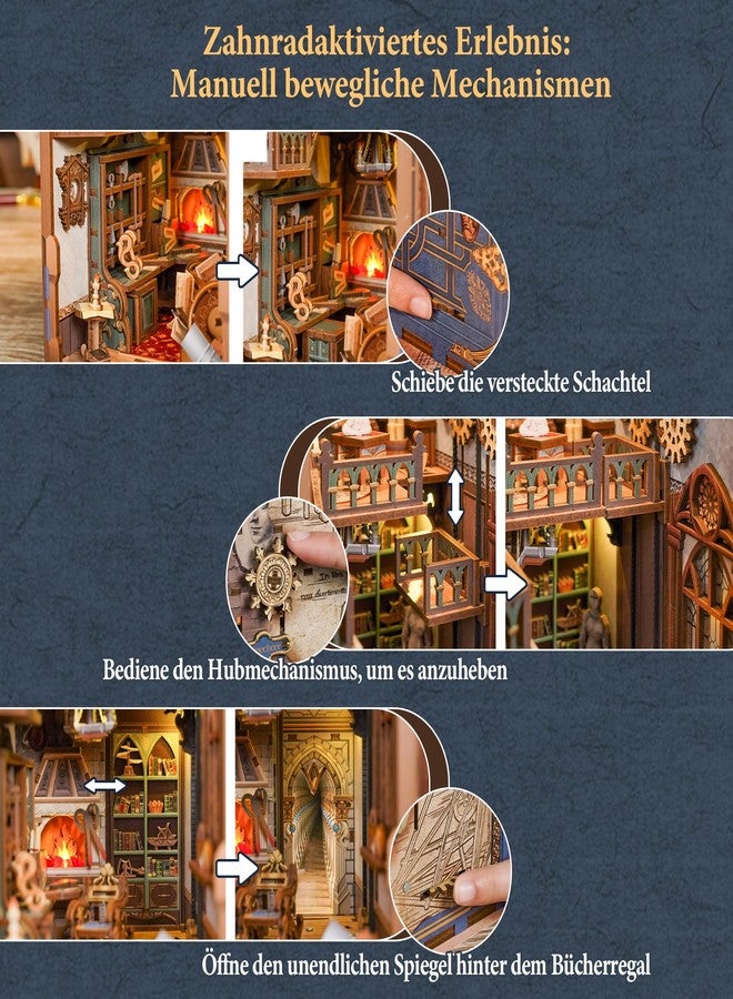 Tonecheer DIY Book Nook Kit for Adults, 3D Puzzle Wooden Miniature House Kit, Booknook Dollhouse Bookshelf Insert Decor Bookend with Dust Cover and LED Lights Gifts (Leonardo da Vinci) - Image 5