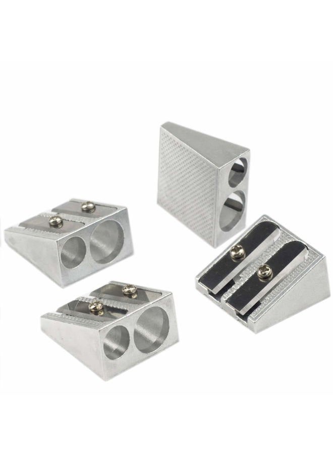 Wekoil Pencil Sharpeners Manual Twin Metal Dual Sharpening Blade Double Holes Rectangular Pencil Sharpener for Colored Graphite Pencils Crayons Jumbo, Pack of 4,Silver - Image 1