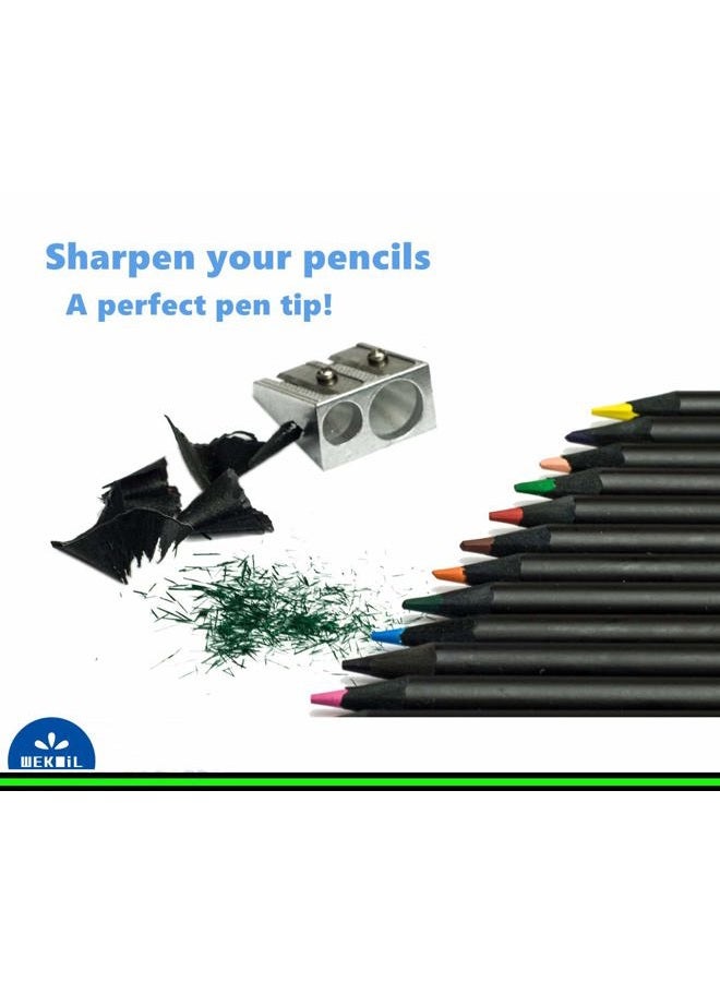 Wekoil Pencil Sharpeners Manual Twin Metal Dual Sharpening Blade Double Holes Rectangular Pencil Sharpener for Colored Graphite Pencils Crayons Jumbo, Pack of 4,Silver - Image 4