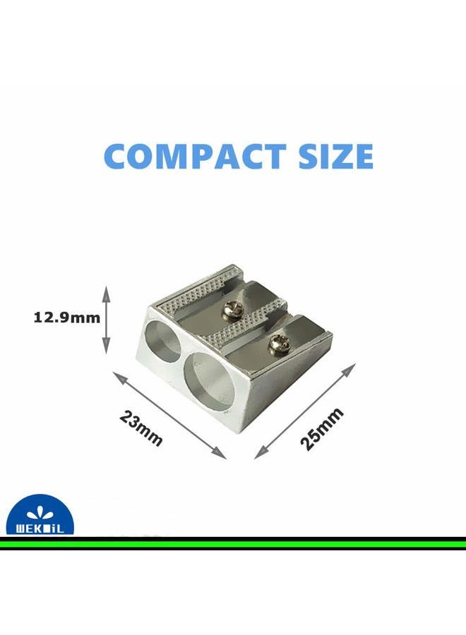 Wekoil Pencil Sharpeners Manual Twin Metal Dual Sharpening Blade Double Holes Rectangular Pencil Sharpener for Colored Graphite Pencils Crayons Jumbo, Pack of 4,Silver - Image 5
