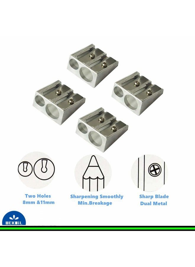 Wekoil Pencil Sharpeners Manual Twin Metal Dual Sharpening Blade Double Holes Rectangular Pencil Sharpener for Colored Graphite Pencils Crayons Jumbo, Pack of 4,Silver - Image 3