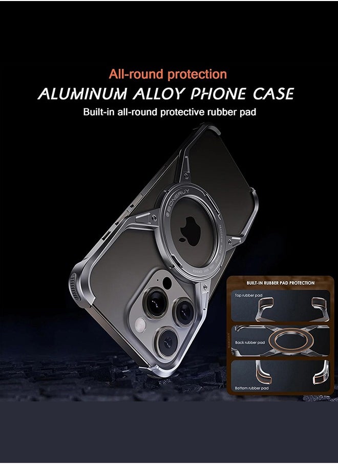 CATANES ( for iPhone 16 Pro Max )  Frameless Magsafe Hard Case Cover Shockproof Cool Luxury Design Luxury Light Metal with 360° Rotation Magnetic O Ring Stand / Grey Colour  - Image 3