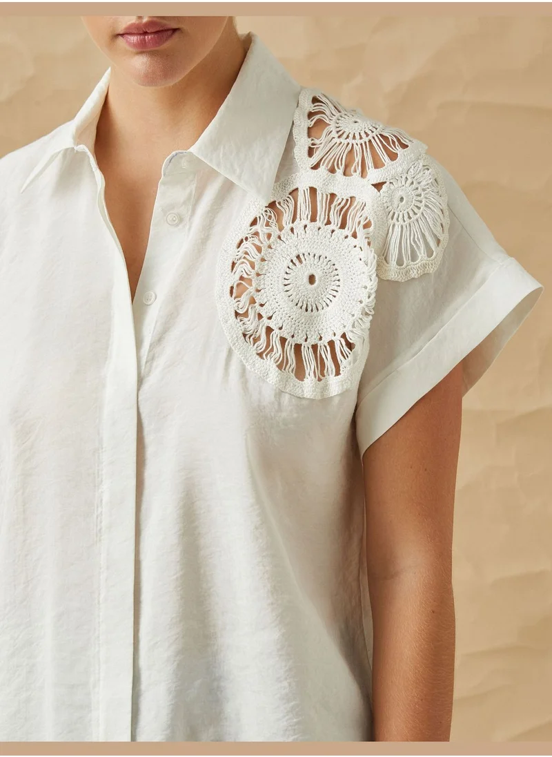 KOTON Crochet Detail Shirt Modal Blended