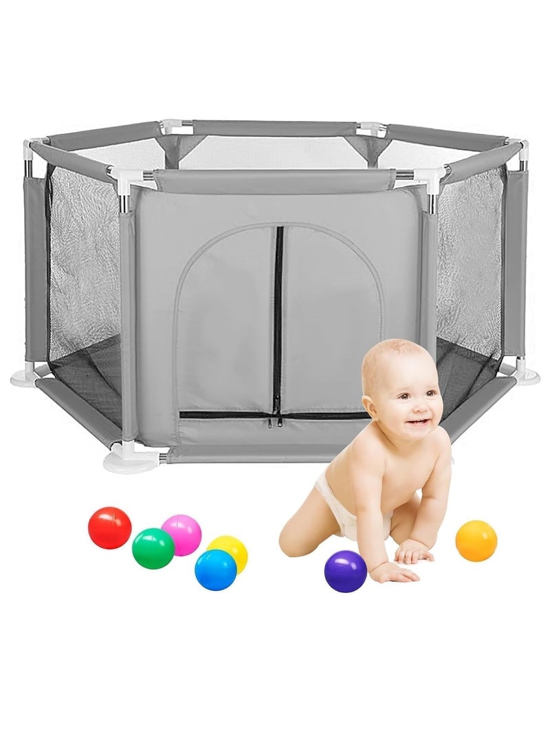 Generic Foldable Baby and Toddler Playpen, Floor Mounted Activity Center Without Basket, Provides Safety and Protection for Babies and Toddlers While Playing by Toys-Egypt, Area (128 cm x 66.5 cm x 110 cm) Balls Not Included, (Grey)  - Image 1